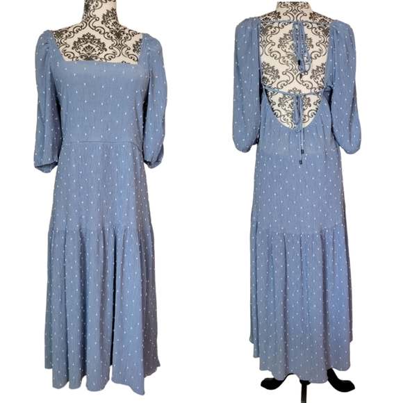 Moon River Back Cut-Out Clip Dot Tiered Midi Dress From Anthropologie - Picture 2 of 16